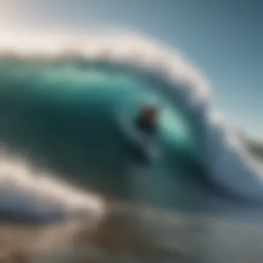 Panoramic view of a fearless athlete shredding waves on a challenging surf break