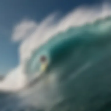 An aerial view of a surfer riding a massive wave, embodying the thrill of risk-taking.