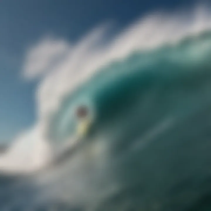 An aerial view of a surfer riding a massive wave, embodying the thrill of risk-taking.