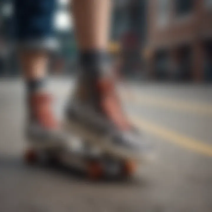 Extreme sports athlete's skateboard adorned with checkered shoe laces