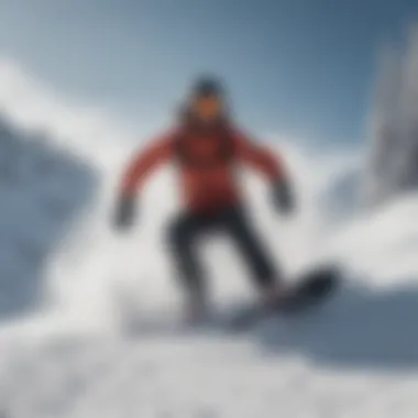 Rider Navigating Powder Snow Female rider navigating through deep powder snow on a snowboard