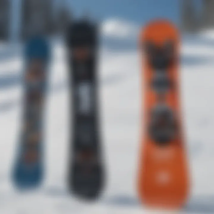 Comparison of different snowboard sizes in a lineup