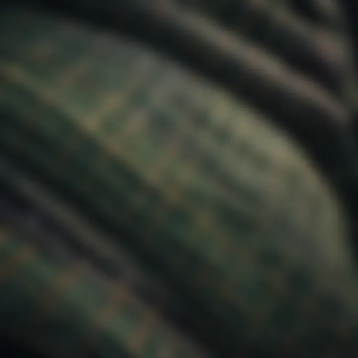 Close-up of green plaid pants fabric texture