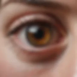 Close-up of inflamed eye with pterygium growth