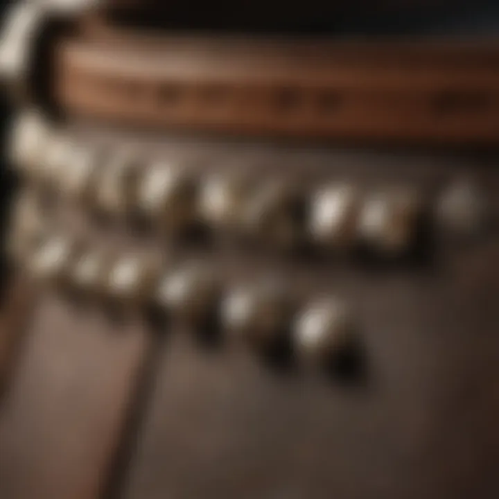 Close-up of pyramid studs on leather belt