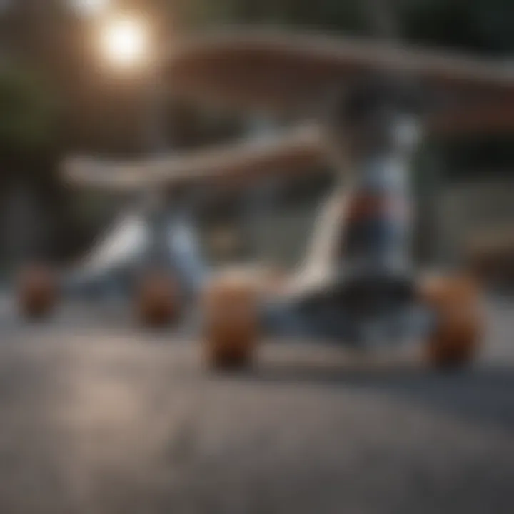 Close-up of skateboard trucks matching with specific board widths