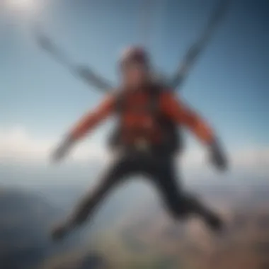 Skydiver soaring through the sky with coil leash attached