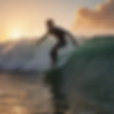 Surfer riding a wave at Cold Hawaii during a vibrant sunset.