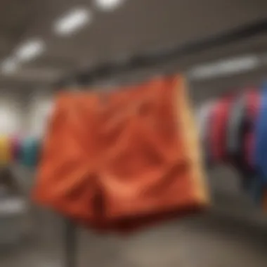 Colorful short shorts hanging in a fashion store