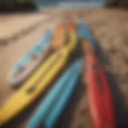 Different types of surfboard leashes displayed on a surfboard