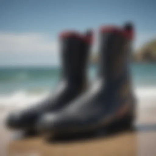 Close-up of Billabong wetsuit booties showcasing unique design elements