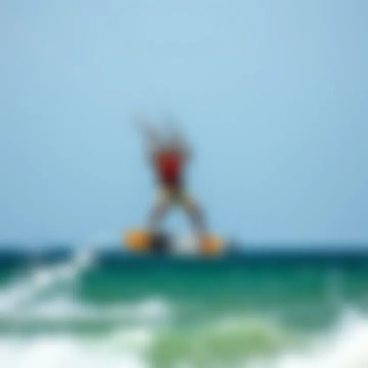 A beginner kitesurfer launching a kite into the wind