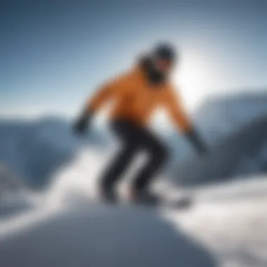 A snowboarder demonstrating the use of bindings on the slopes.