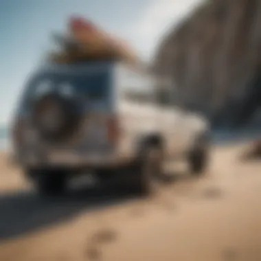 Adventure-Ready Truck with Surf Rack A truck with a surf rack loaded with surfboards ready for an adventure