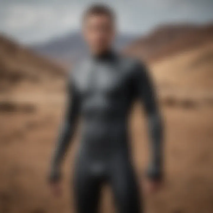 An illustration of wetsuit fit on a body outline indicating key areas for warmth retention.