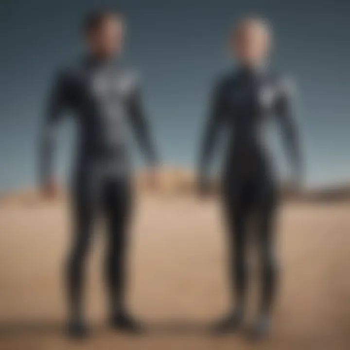 A visual comparison of wetsuit thickness options in different contexts.