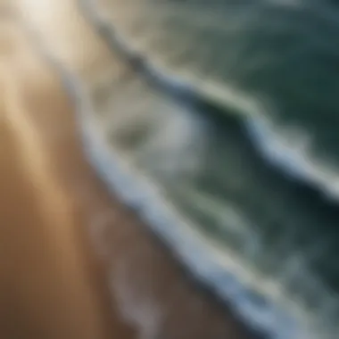 Coastal Aerial View of Wave Patterns An aerial view of a coastal area, highlighting wave patterns and swell direction
