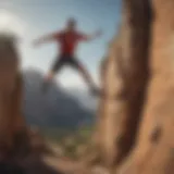 Thrill-seeker leaping off a cliff