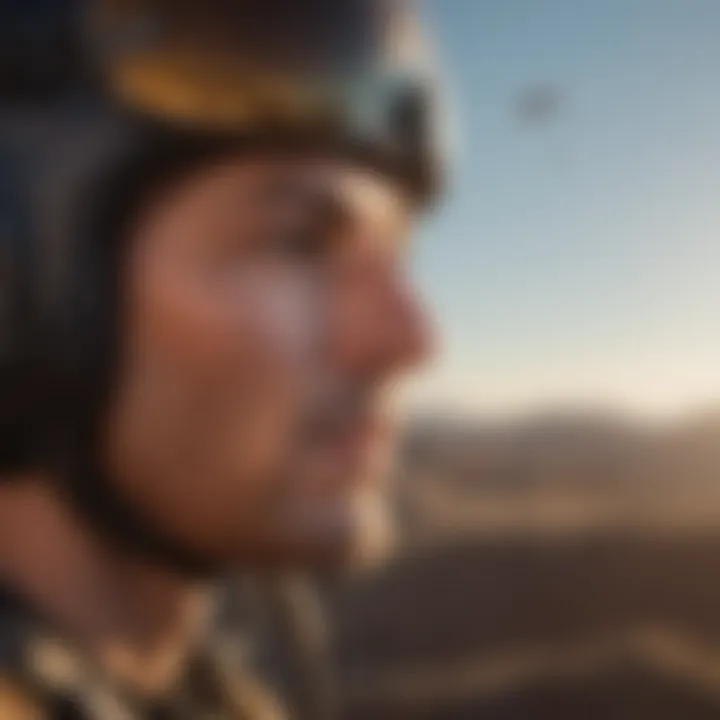 A contemplative skydiver gazing at the horizon before a jump