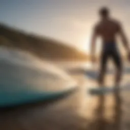 Surfer checking out new surfboard design