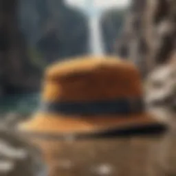 Abstract depiction of a corduroy bucket hat on a daring cliff diver