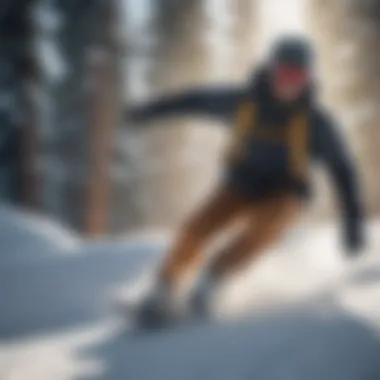Affordable Snowboarding in Action Snowboarder in action wearing affordable apparel