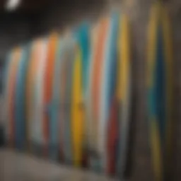 A stunning array of vibrant surfboards displayed in Costco, showcasing their variety.