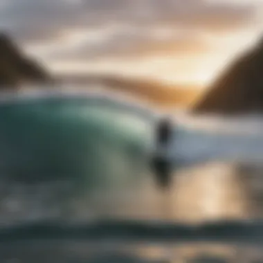 Surfer riding a cresting wave at Westport