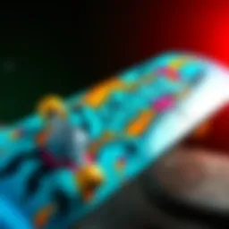 A vibrant custom logo skateboard design highlighting innovative artwork