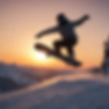 Silhouette of a DC snowboarder against a stunning winter sunset