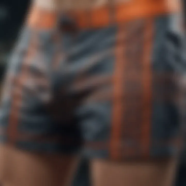Close-up of board shorts featuring innovative designs and patterns
