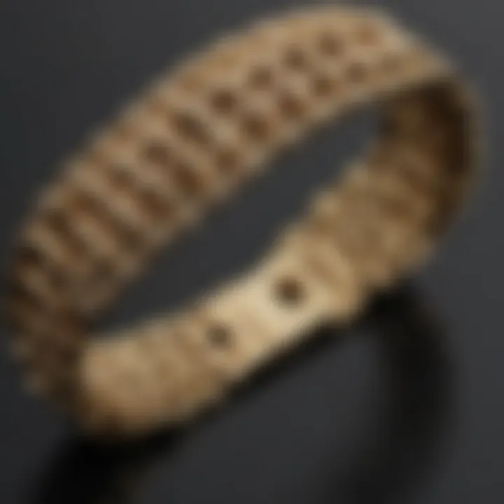 Detailed craftsmanship of a Cuban link bracelet with gold god accents