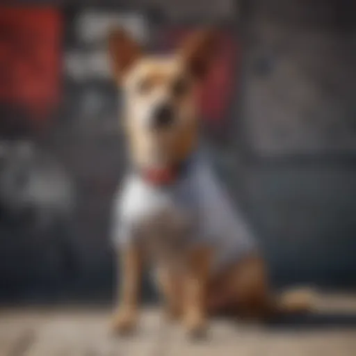 Dog photo t-shirt on a stylish mannequin standing by a graffiti wall