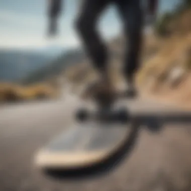 Focused shot of a downhill boarder executing a flawless turn on a winding road