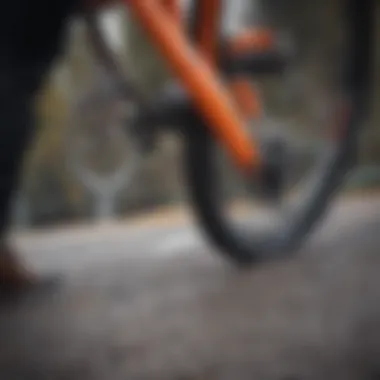 Close-up of specialized downhill board wheels gripping the pavement