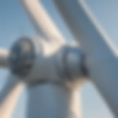 Close-up of a durable wind turbine structure against a clear sky