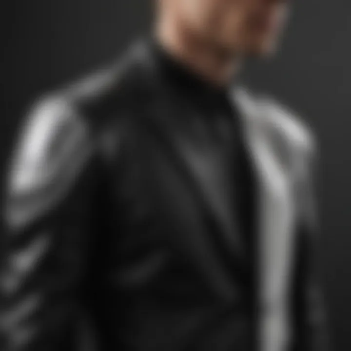 Edgy black and white low blazer with leather detailing