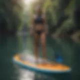Electric paddleboard on serene waters