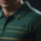 Exquisite green stripe polo shirt with intricate design