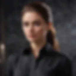 Elegantly draped black button-up shirt on marble backdrop