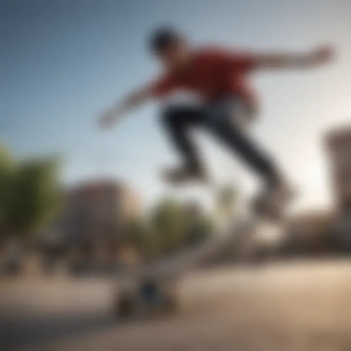 Skateboarder performing tricks with Element skateboard emphasizing performance