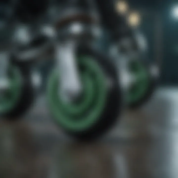 Close-up of Emerald Green Roller Skate Wheels in Motion