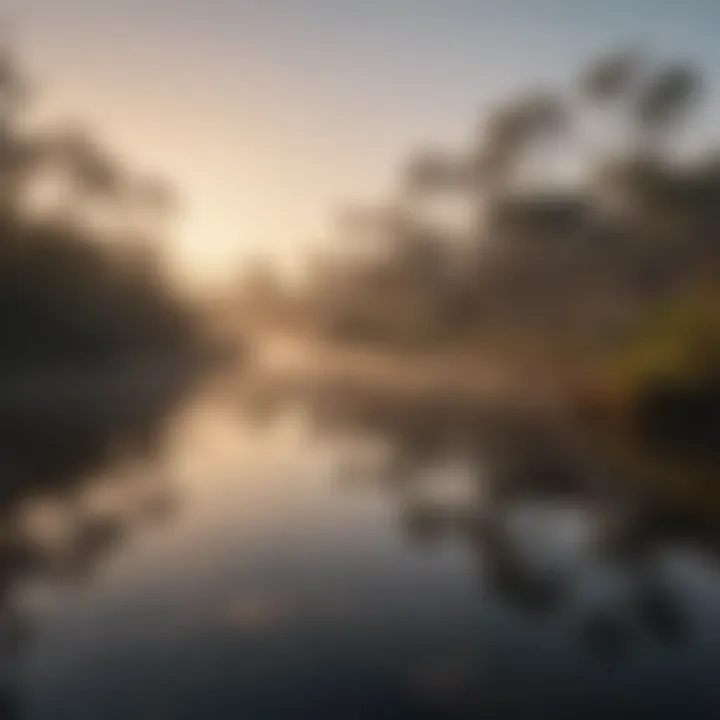 Mysterious mist over a serene billabong at dawn