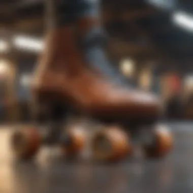Essential features highlighted on a pair of roller skates.