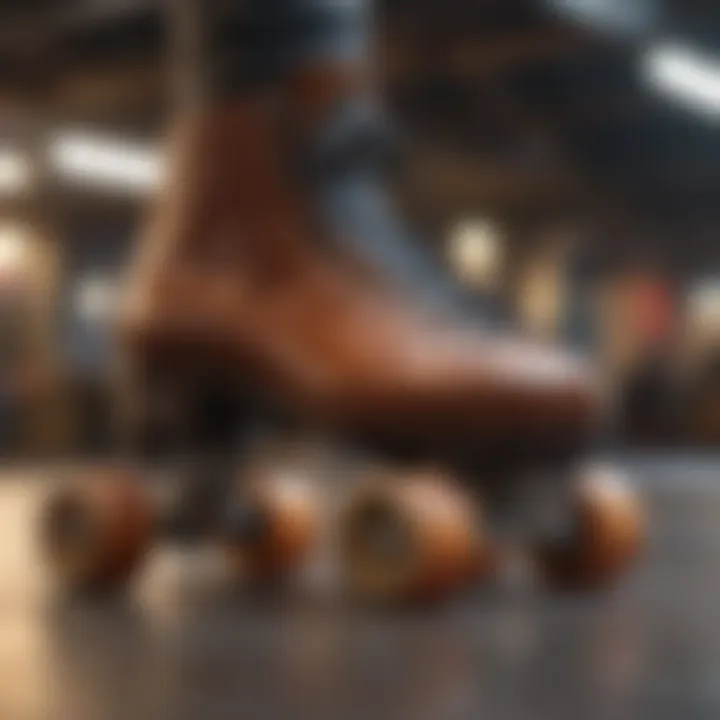 Essential features highlighted on a pair of roller skates.