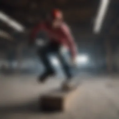 Skateboarder executing daring tricks in an abandoned industrial area