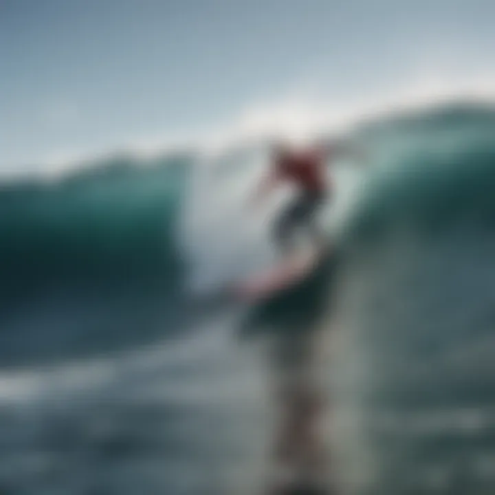 Surfer riding a massive wave with fearless demeanor