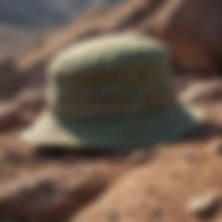 Army fatigue bucket hat in challenging terrain