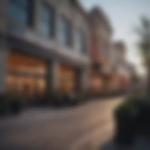 A vibrant outlet mall showcasing a variety of brand storefronts.