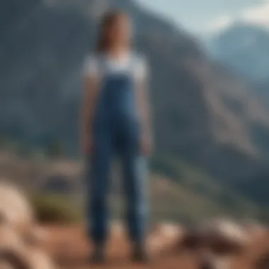 An outdoor scene featuring an individual engaging in extreme sports while wearing baggy denim overalls.